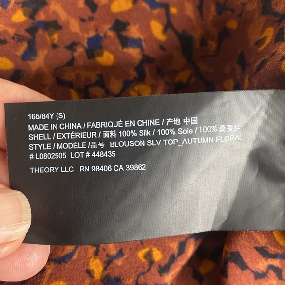 Theory Blouson Sleeve Floral Silk Crepe Neck Tie Blouse - Picture 5 of 6